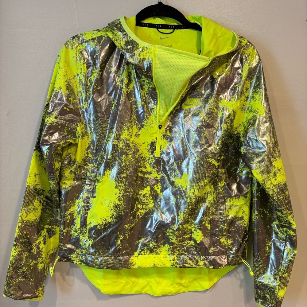 Nike Air Running Women's Pullover Jacket 702 Volt Neon Green & Silver Size XS